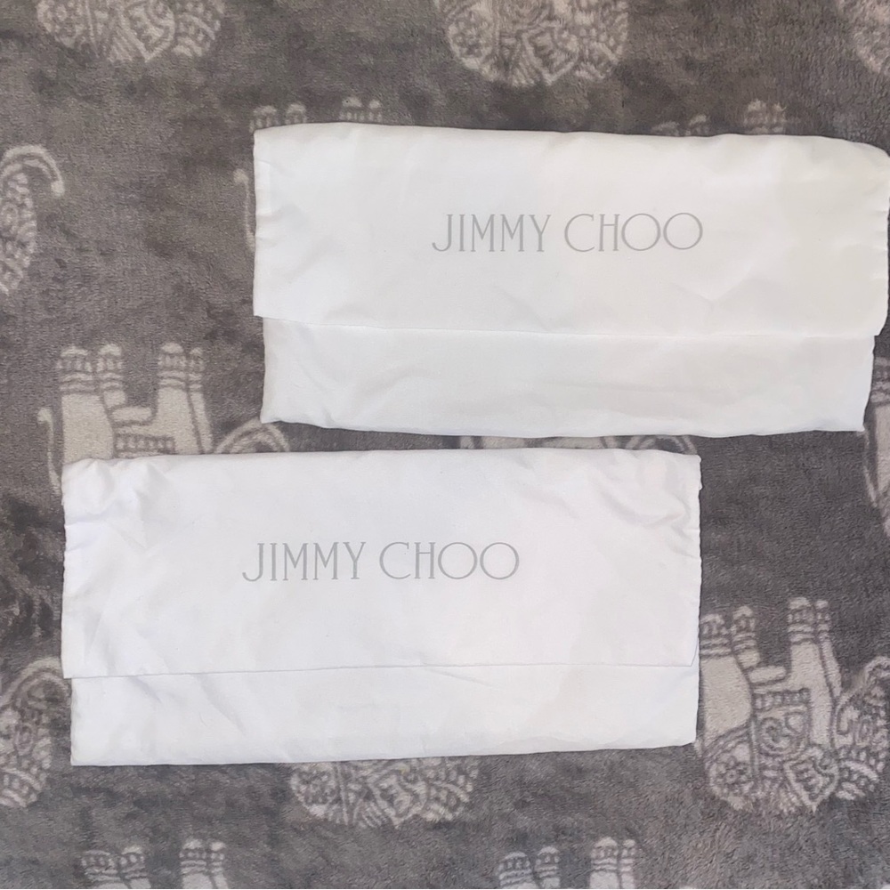 Jimmy Choo White Fabric Dust Bags with Gray Logo